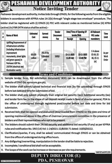 Peshawar Development Authority Tender Notice